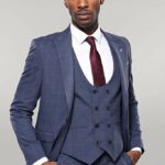 Dark Blue Vested Checked Men Suit | Wessi