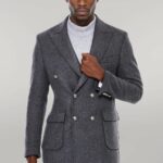 Dark Grey Metal Buttoned Double Breasted Long Coat - Wessi