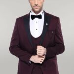 Detachable Lapel Burgundy Suit - Wessi