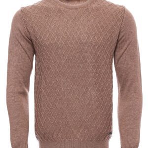 Diamond Pattern Circle Neck Beige Sweater - Wessi