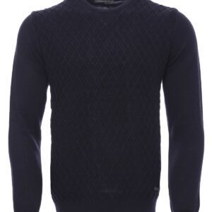 Diamond Pattern Circle Neck Navy Sweater - Wessi