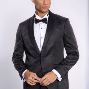 Dot Patterned Slim Fit Black Men Tuxedo Jacket - Wessi