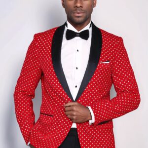 Dot Patterned Slim Fit Red Men Singer Tuxedo Blazer - Wessi