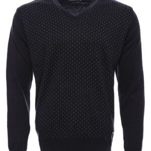 Dot Patterned V Neck Black Sweater - Wessi