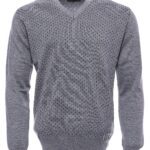 Dot Patterned V Neck Grey Sweater - Wessi