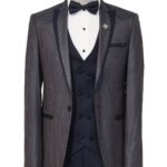 Dot Patterned Vested Navy Blue Wedding Suit | Wessi - Wessi