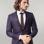 Double Breasted Plaid Burgundy Blazer - Wessi