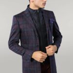 Double-Breasted Plaid Burgundy Men Coat - Wessi