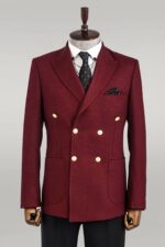 Double Breasted Slim Fit Burgundy Men Blazer