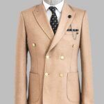 Double Breasted Slim Fit Cream Men Blazer - Wessi