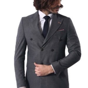 Double Breasted Slim Fit Grey Blazer - Wessi
