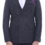 Double Breasted Slim Fit Navy Blue Blazer - Wessi