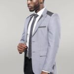 Double Button Bag Pocket Pointed Collar Light Grey Jacket-Wessi