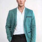 Double Button Mono Lapel Bag Pocket Cotton Green Jacket-Wessi