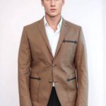 Double Button Mono Lapel Bag Pocket Cotton Tan Jacket-Wessi