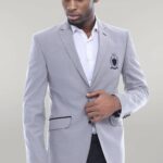 Double Button Mono Lapel Crested Grey Jacket-Wessi