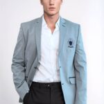 Double Button Mono Lapel Crested Grey Jacket-Wessi