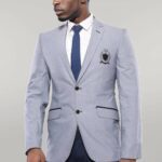 Double Button Mono Lapel Crested Light Grey Jacket-Wessi
