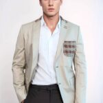 Double Buttons Knit Collar Mono Lapel Beige Jacket-Wessi