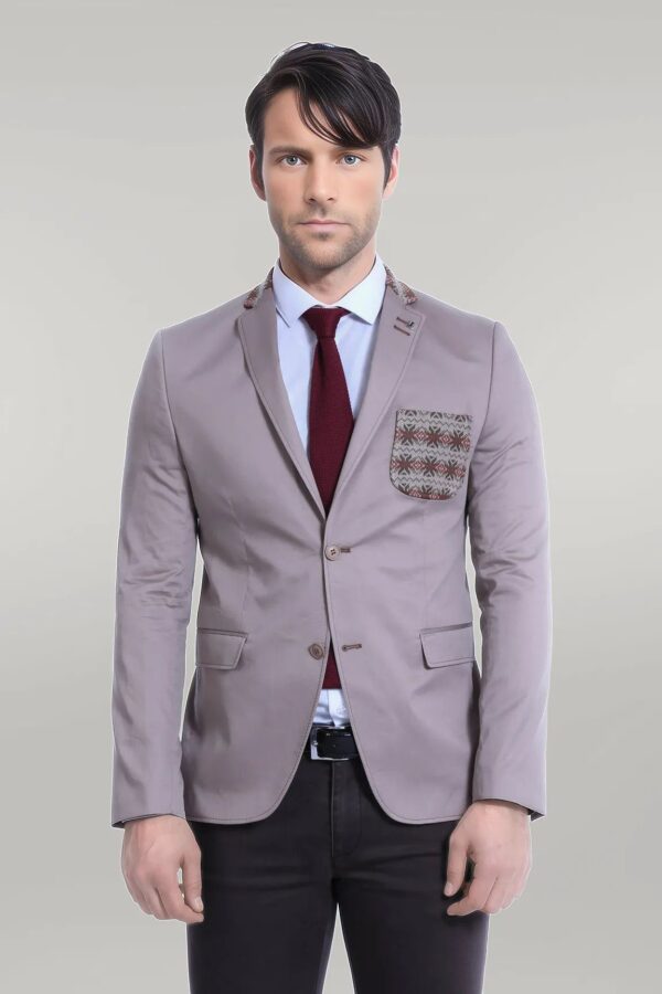 Double Buttons Knit Collar Mono Lapel Beige Jacket-Wessi