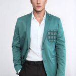 Double Buttons Knit Collar Mono Lapel Green Jacket-Wessi