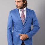 Double Buttons Mono Lapel Bag Pocket Light Blue Jacket-Wessi