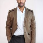 Double Buttons Mono Lapel Shoulder Piece Tan Jacket-Wessi