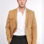 Double Buttons Shoulder Piece Mono Lapel Yellow Jacket-Wessi