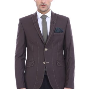 Double Buttons Stitch Embroidered Brown Jacket-Wessi