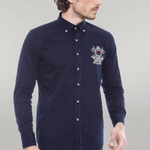 Emblemed Long Sleeve Navy Blue Shirt - Wessi