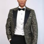 Feather Patterned Slim Fit Black Men Party Blazer - Wessi
