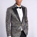 Feather Patterned Slim Fit Navy Blue Men Dinner Jacket - Wessi