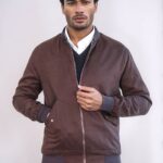 Flap Pockets Suede Brown Men Bomber Coat - Wessi