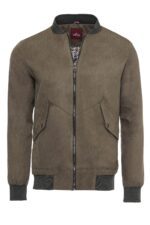 Flap Pockets Suede Khaki Men Bomber Coat