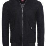 Flap Pockets Suede Navy Blue Men Bomber Coat - Wessi