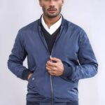 Flap Pockets Zippered Blue Men Bomber Coat - Wessi