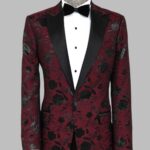 Floral Patterned Burgundy Men Dinner Jacket - Wessi