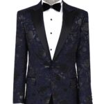 Floral Patterned Navy Blue Men Dinner Jacket - Wessi
