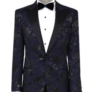 Floral Patterned Navy Blue Men Dinner Jacket - Wessi