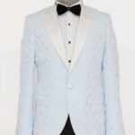 Floral Patterned Peak Lapel Light Blue Men Prom Blazer - Wessi