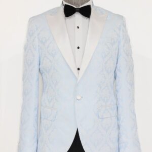Floral Patterned Peak Lapel Light Blue Men Prom Blazer - Wessi