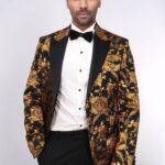 Floral Patterned Slim Fit Yellow Men Party Blazer - Wessi