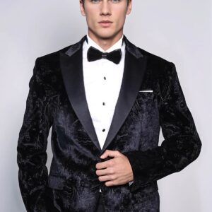 Floral Patterned Velvet Black Men Wedding Tuxedo Blazer - Wessi