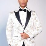 Floral Patterned White Men Tuxedo Blazer - Wessi