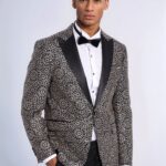 Flower Embroidered Pattern Black Men Party Blazer - Wessi