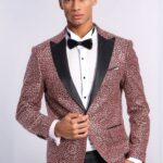 Flower Embroidered Pattern Burgundy Men Tuxedo Blazer - Wessi
