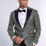 Flower Embroidered Pattern Green Men Party Tuxedo Jacket - Wessi