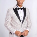 Flower Embroidered Pattern White Men Wedding Tuxedo Jacket - Wessi
