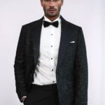 Gingham Patterned Glitter Black Men Party Blazer - Wessi