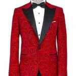 Glitter Floral Patterned Burgundy Men Party Blazer - Wessi